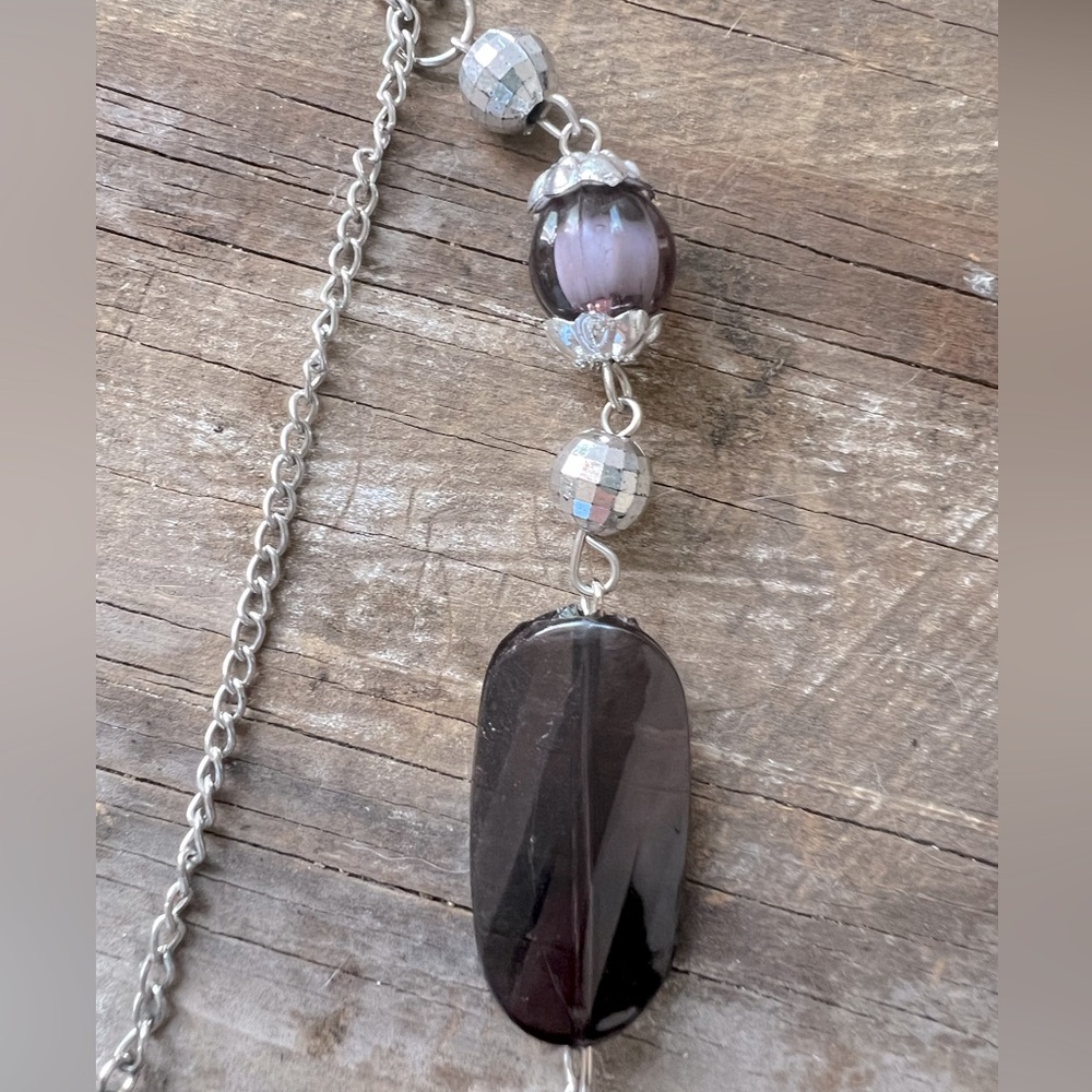 Casual 3 Layered Beaded Necklace Black, Purple & Silver - Picture 6 of 7